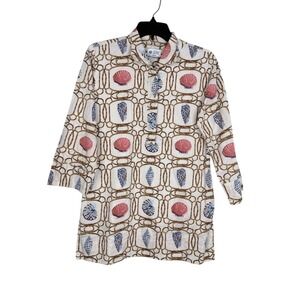 Holly Shae Designs Tunic Popover Shirt XS/M Sea Shells Coastal Resort Vacay